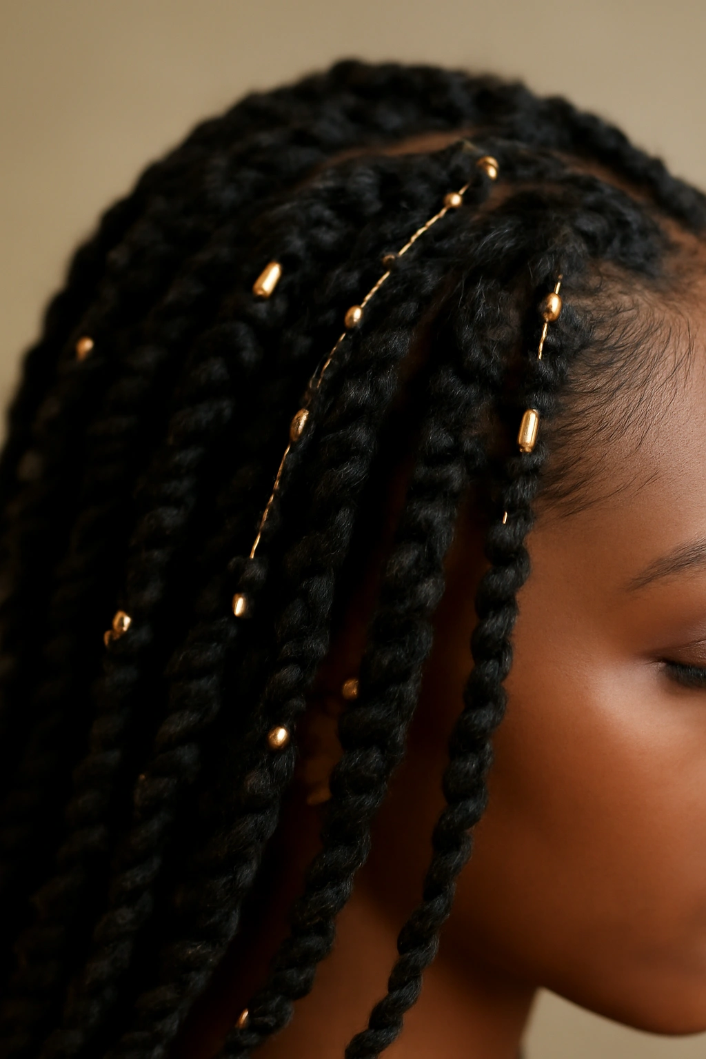 12 Passion Twist Styles to Try at Every Length 7 Close-up of passion twists with beads around the crown area