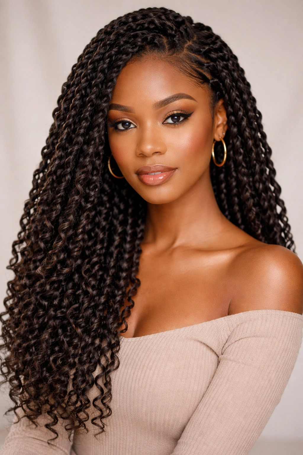 Portrait of a person with passion twists and textured extensions.