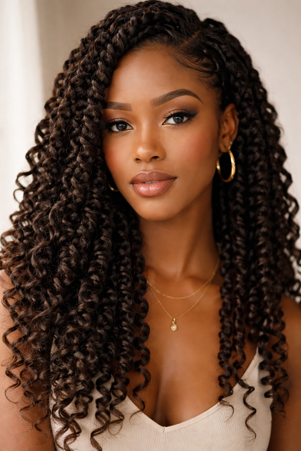 25 Natural Hairstyles Black Women Are Rocking Now 2 Close-up of a Black woman with soft passion twists framing the face