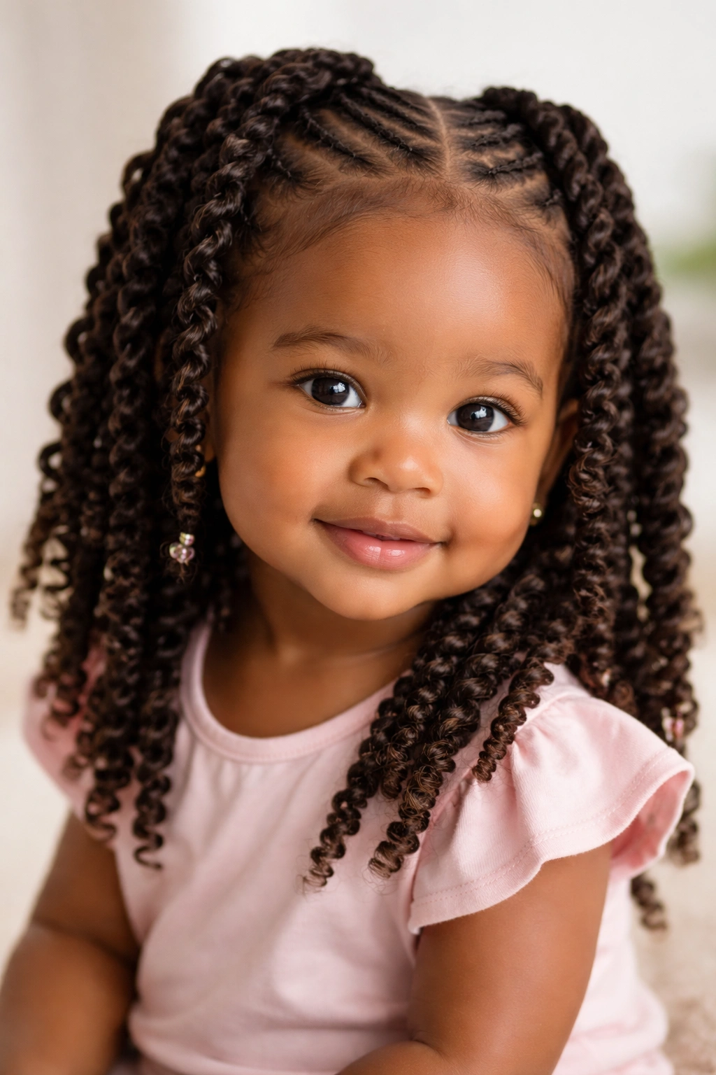 Close-up of toddler with passion twists showing rope-like texture