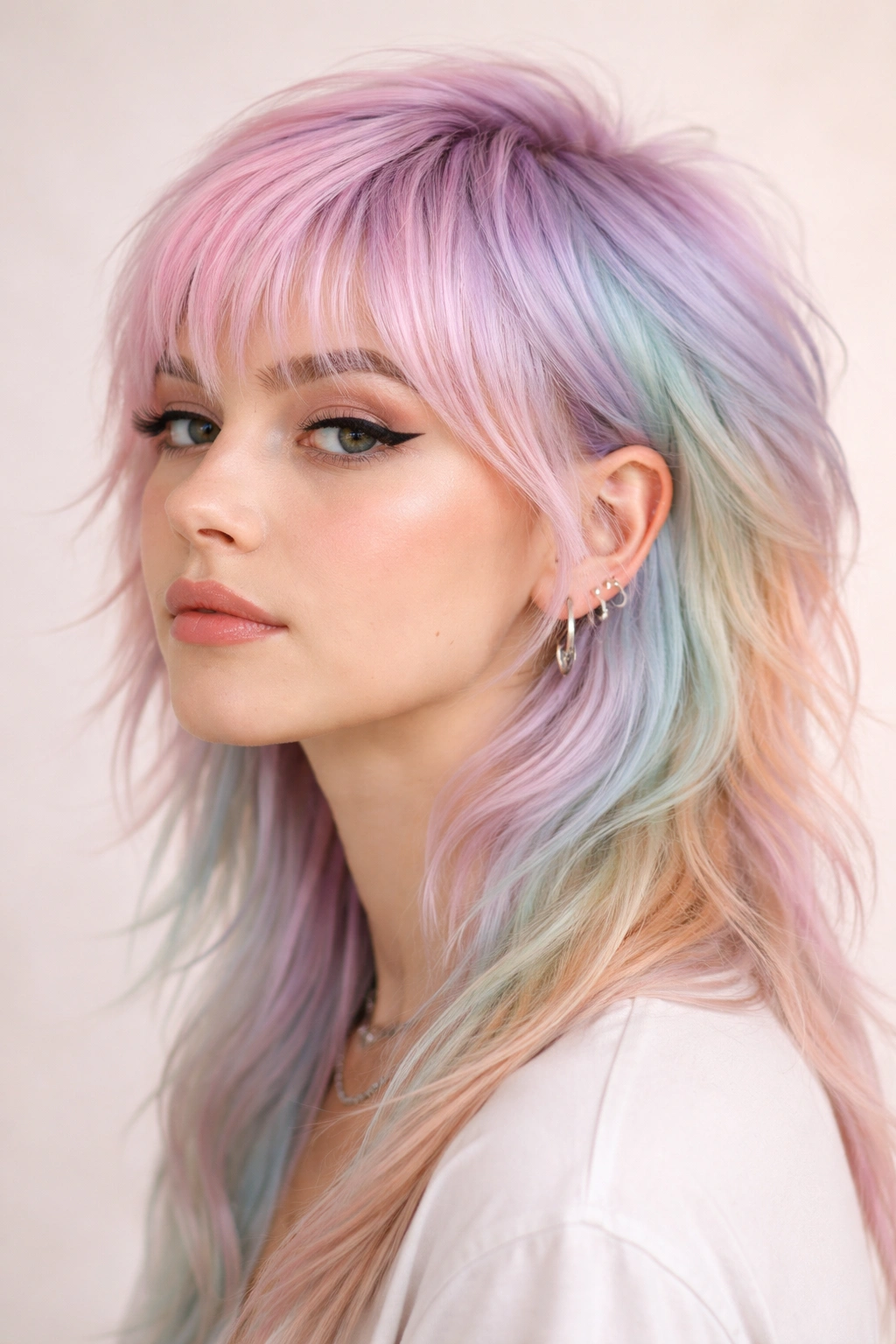 12 Colorful Mullet Haircuts To Inspire Your Next Cut 6 Pastel rainbow mullet with soft color transitions