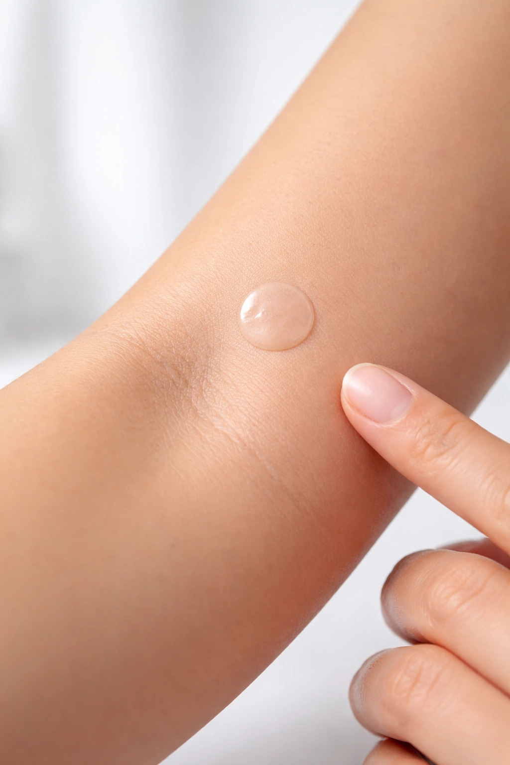 Forearm with a small patch test area illustrating safety considerations
