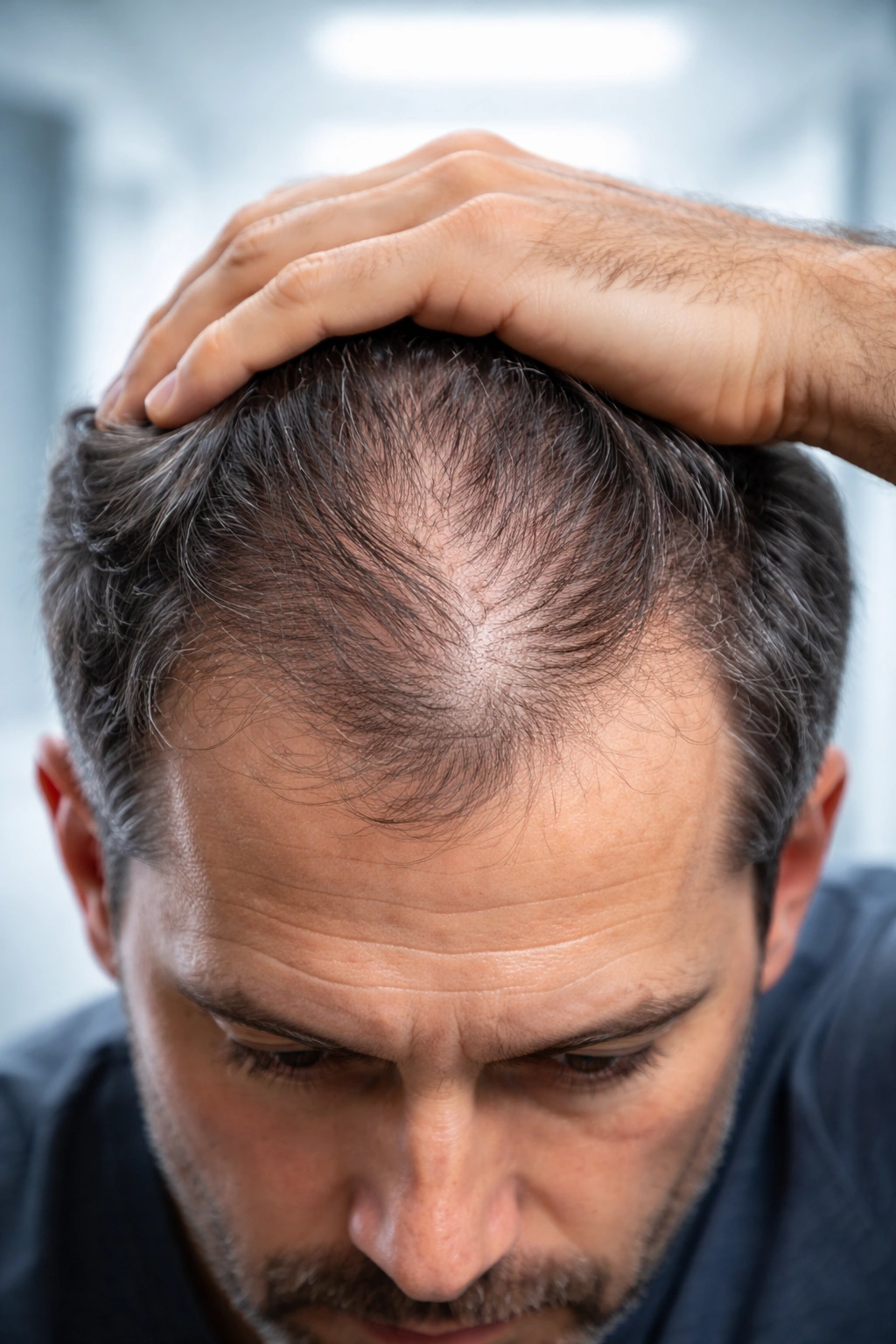 Man's scalp close-up highlighting hair follicles