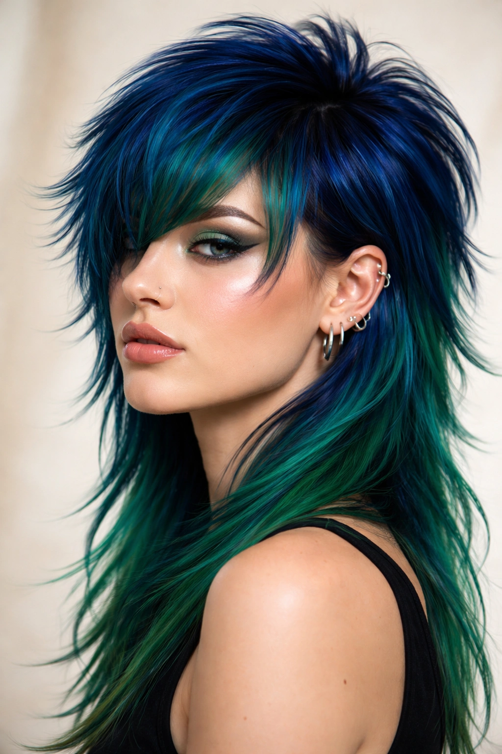 12 Colorful Mullet Haircuts To Inspire Your Next Cut 12 Close-up of peacock blue and emerald mullet with rich jewel tones
