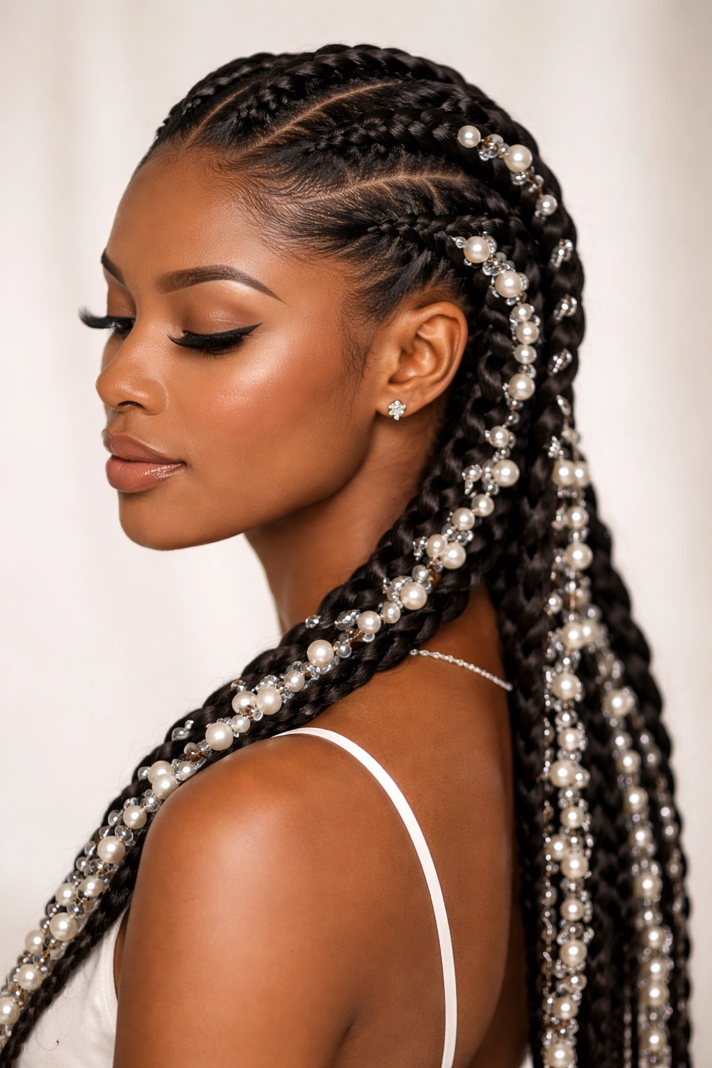 Dutch braids with pearl and crystal beads