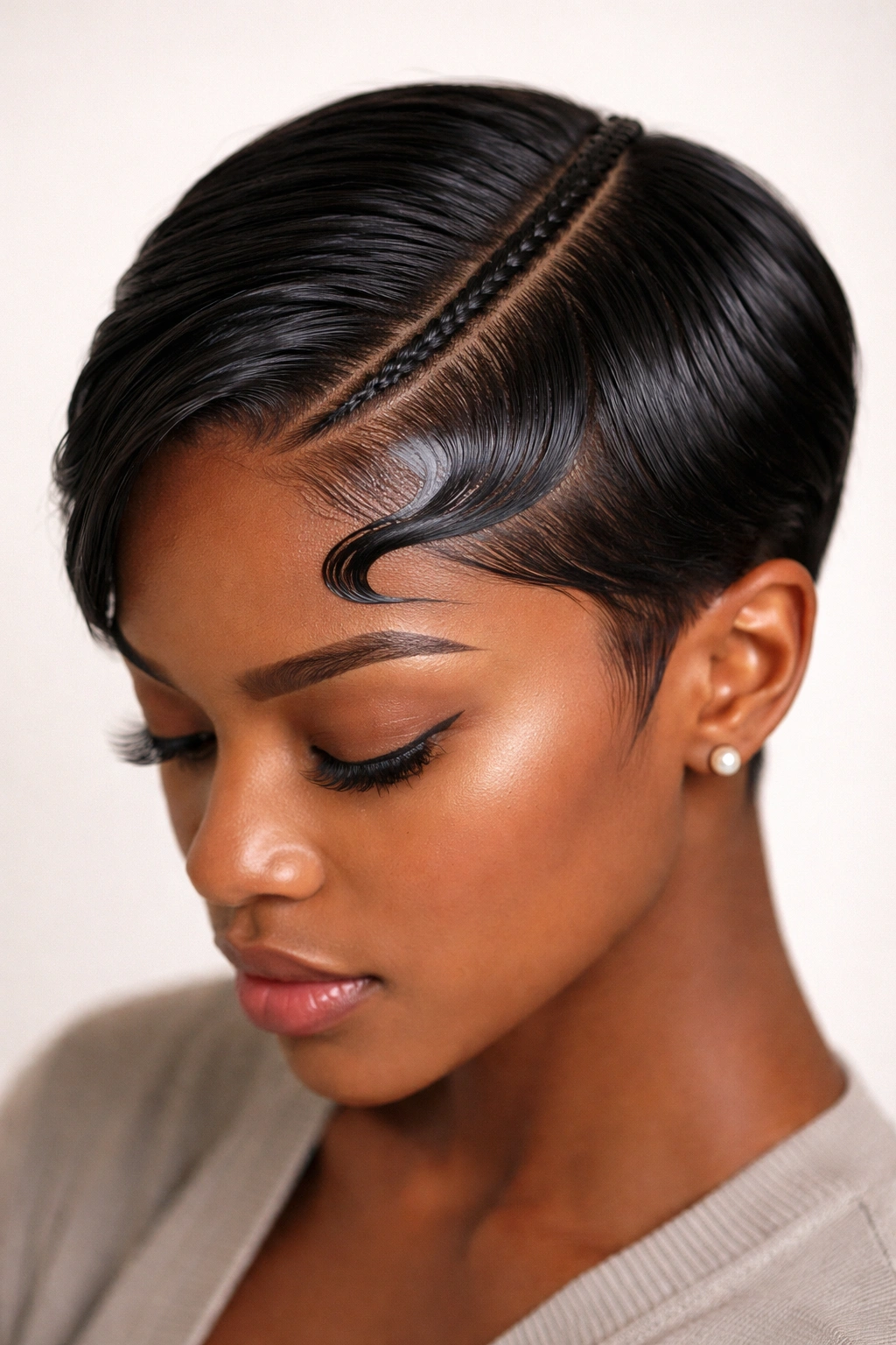 20 Short Braided Hairstyles To Pin Right Now 18 Ultra-thin pencil braid with a bold gel swoop at hairline.