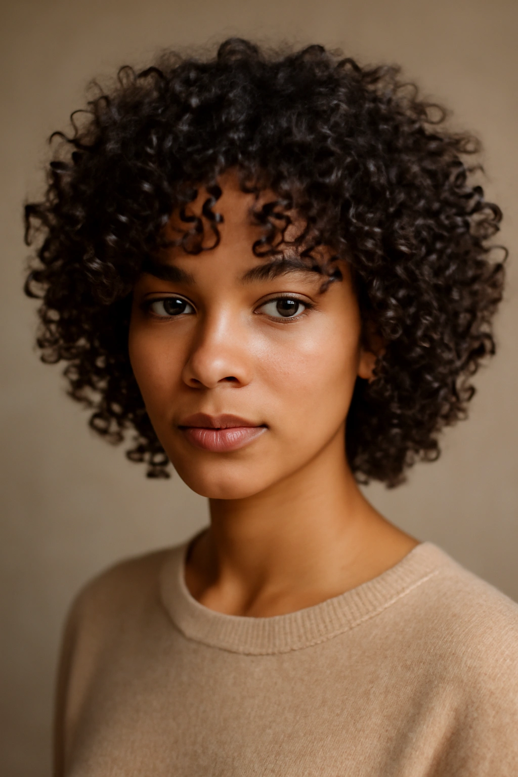 10 Short 3C Hairstyles That Will Instantly Elevate Your Look 7 Close-up of perm-layered cut on 3C curls with defined texture under studio light