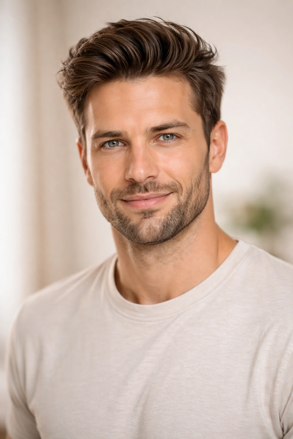Confident portrait of a person with natural-looking transplanted hair