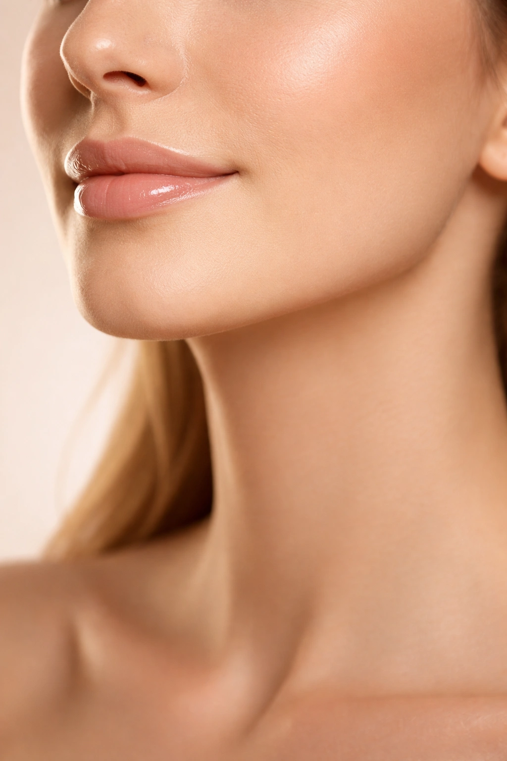 Hair-free chin with smooth skin under studio light