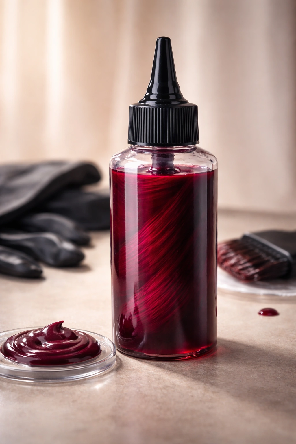 Permanent hair dye bottle with deep color