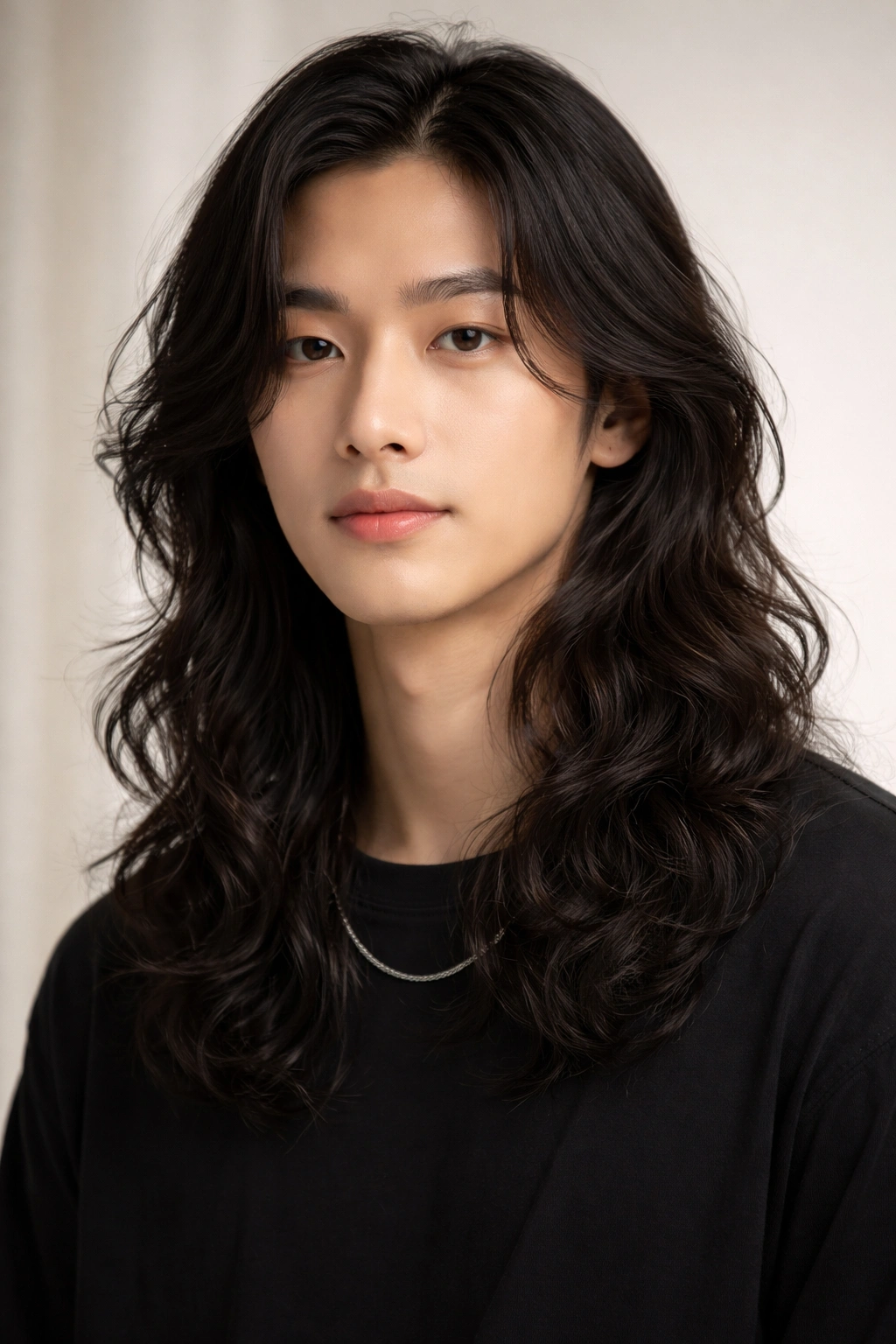Close-up of long hair with loose waves from a Korean perm