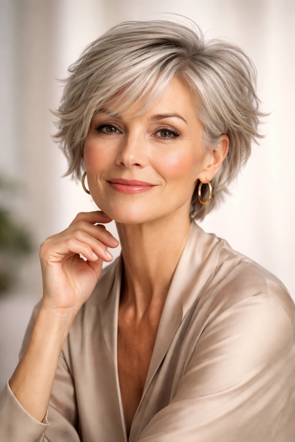 Portrait of a confident older woman with a modern hairstyle reflecting personal choice
