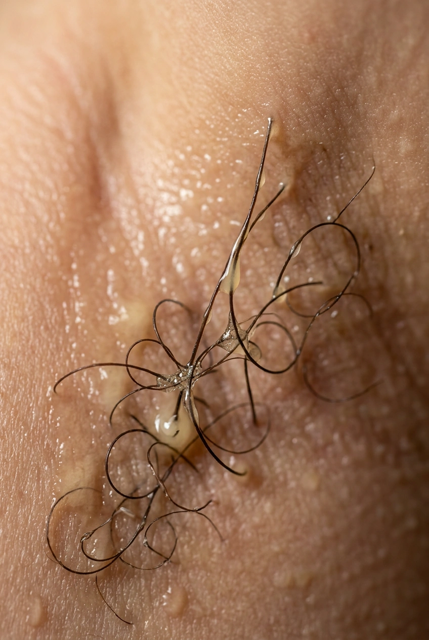Underarm hair trapping secretions illustrating pheromone dispersal