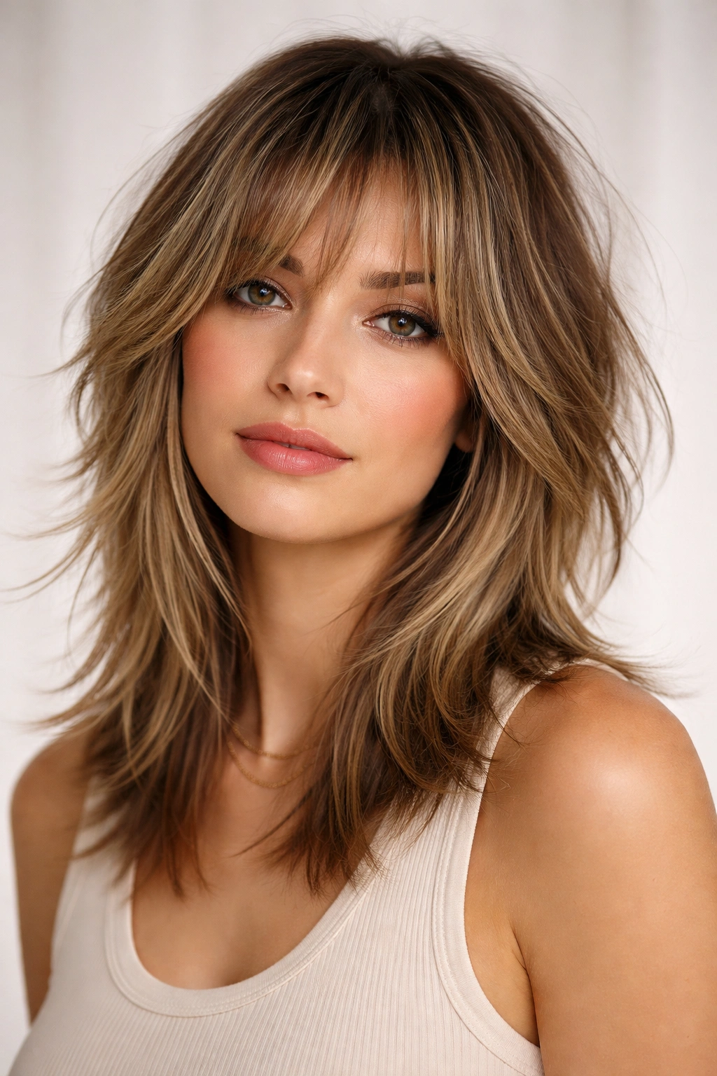 Piece-y layered shag showing separated pieces and defined texture