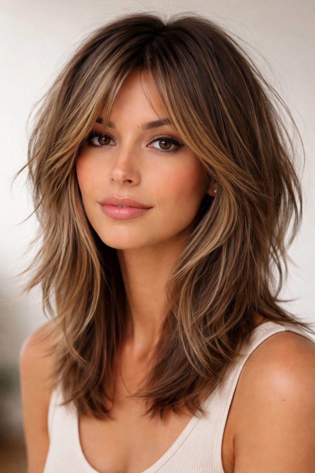 12 Face Framing Layer Cuts For Every Hair Length 9 Shoulder-length hair with piece-y texture and face-framing layers showing cheekbone emphasis