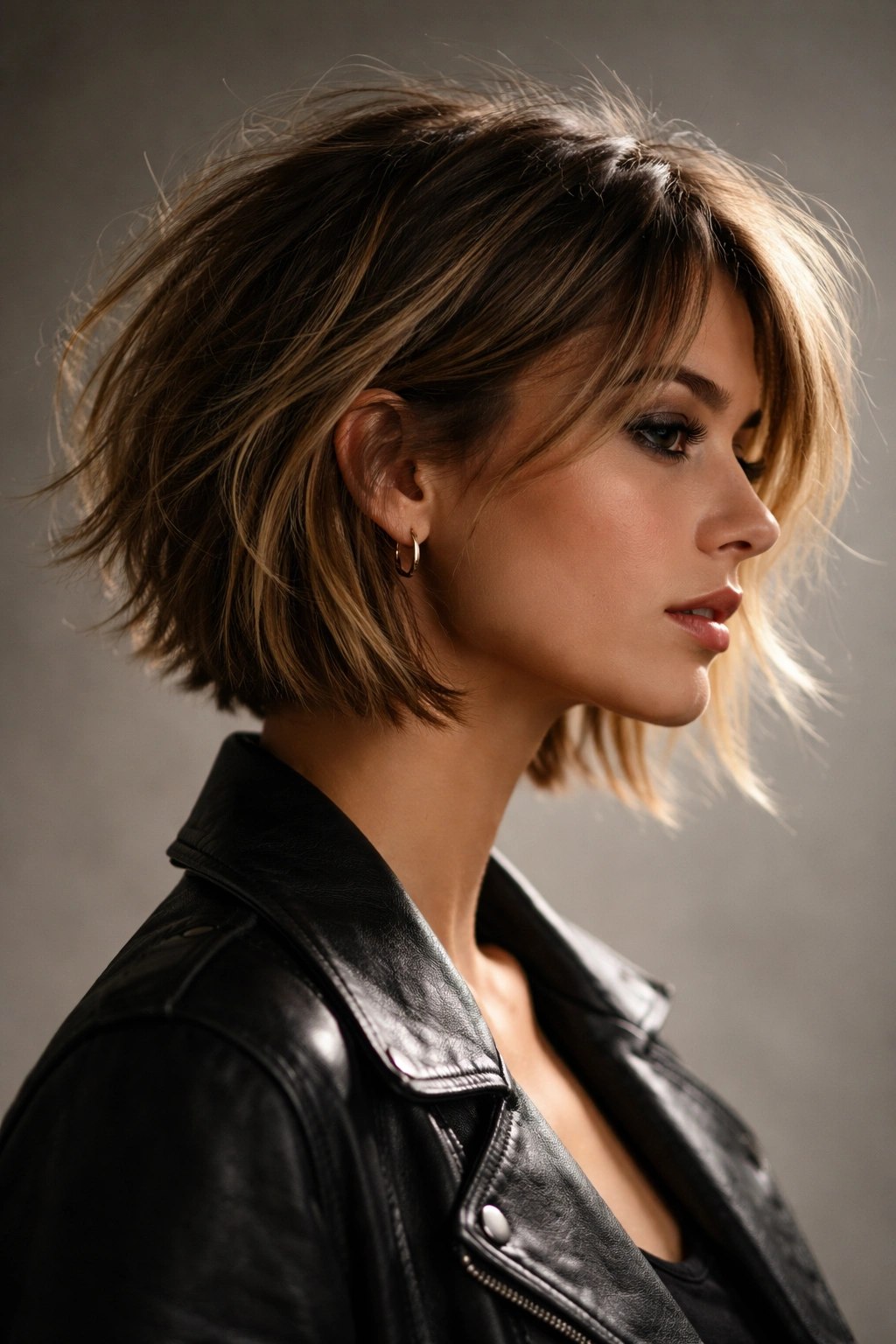 Texture-rich piece-y bob with choppy layers for an undone, edgy look.