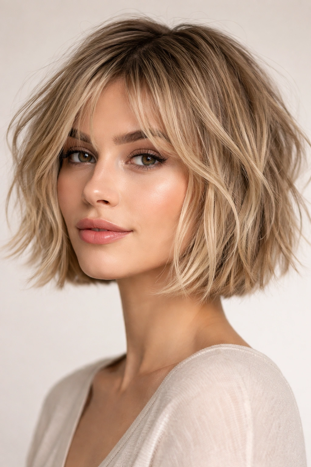 Close-up of a textured piece-y bob with distinct separated strands