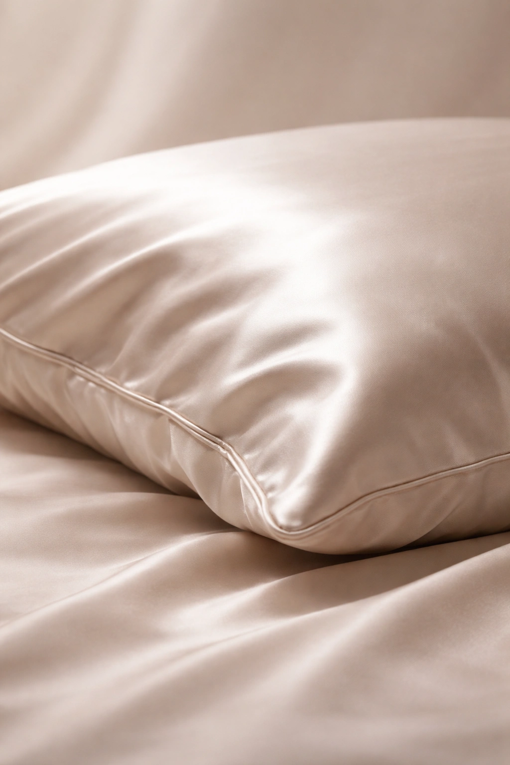 Silk satin pillowcase close-up showing smooth texture.