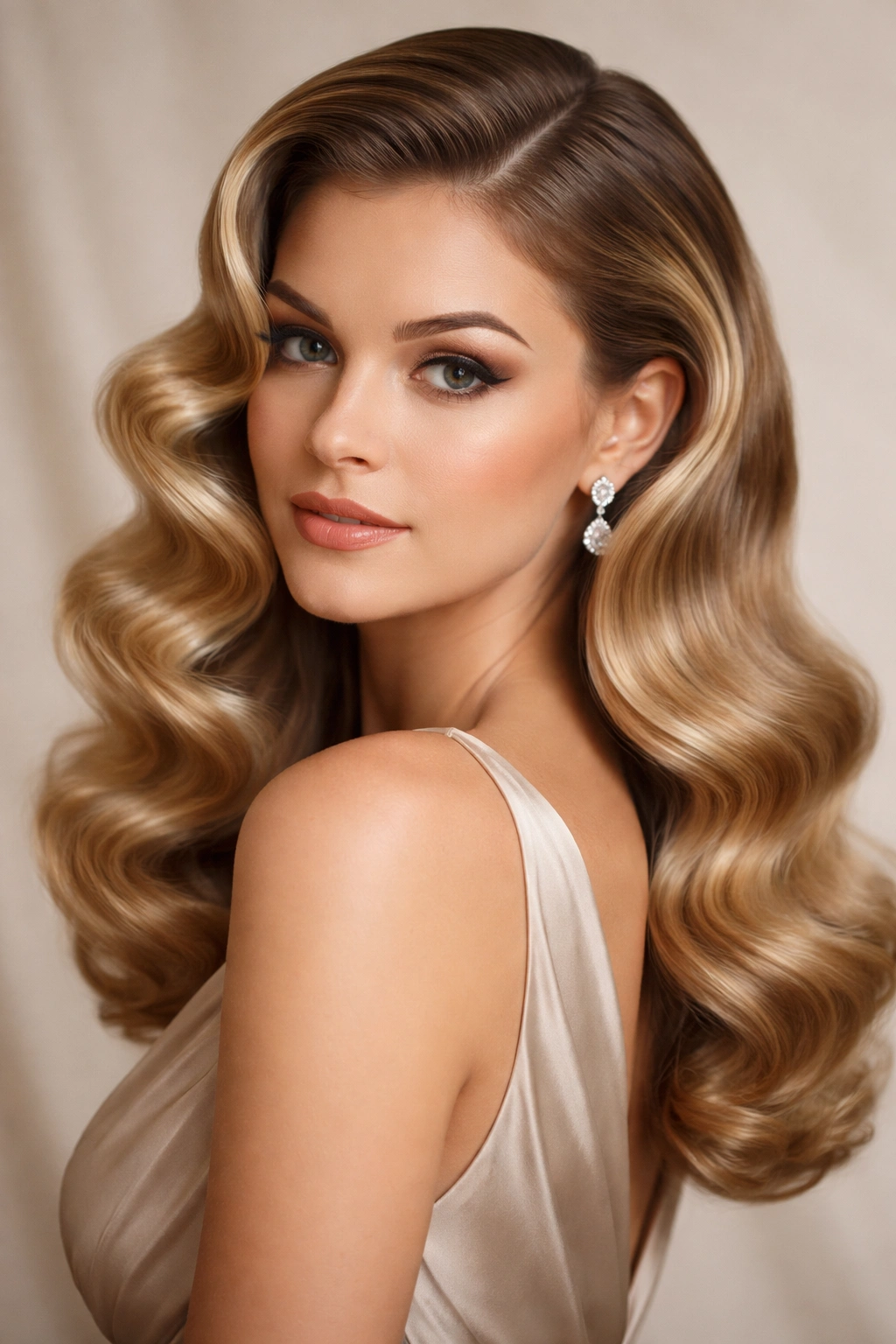 Shoulder-length hair with vintage pin curls and polished waves