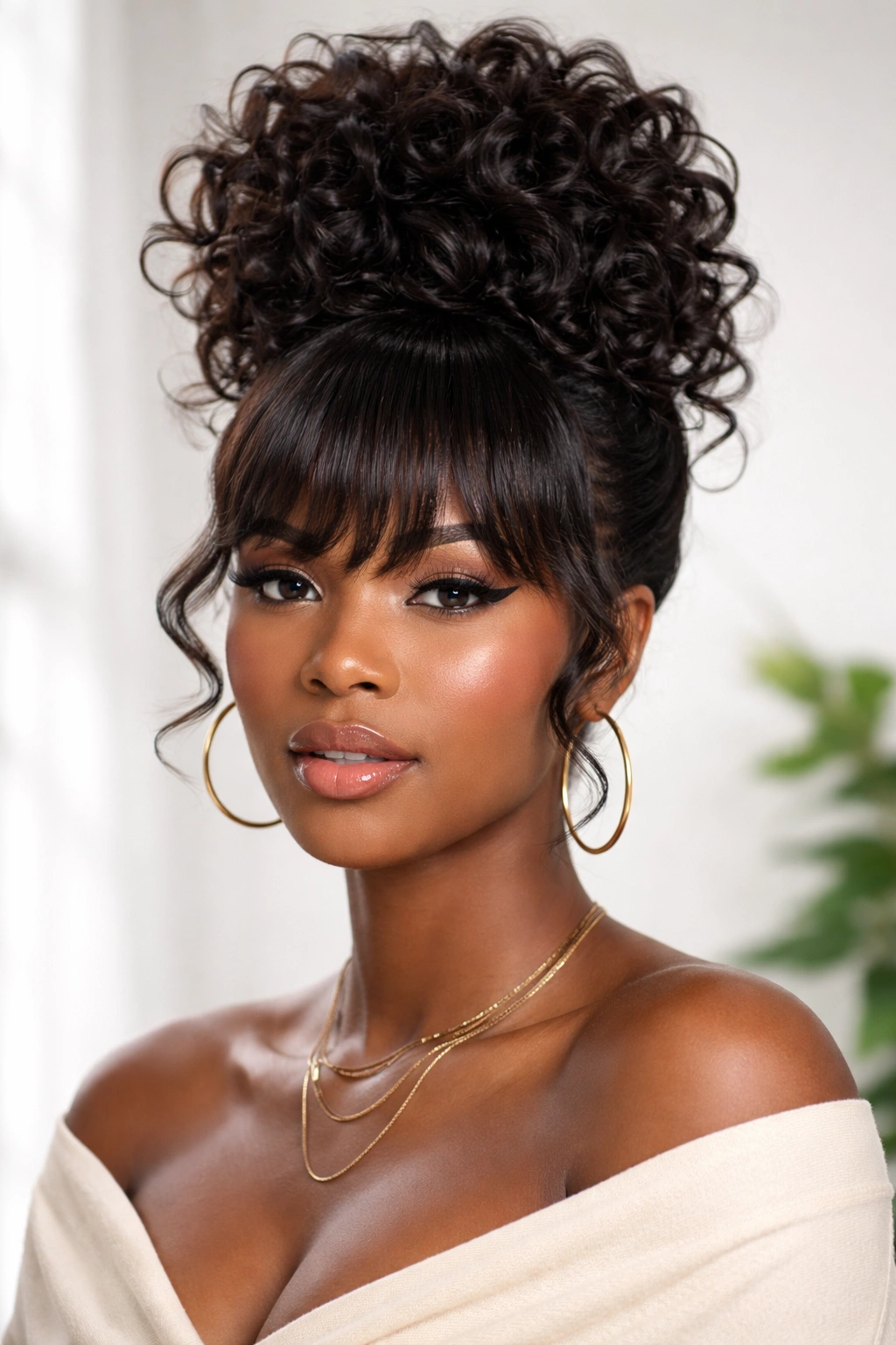 Pineapple waves with sculpted bangs and gathered crown on a Black woman.