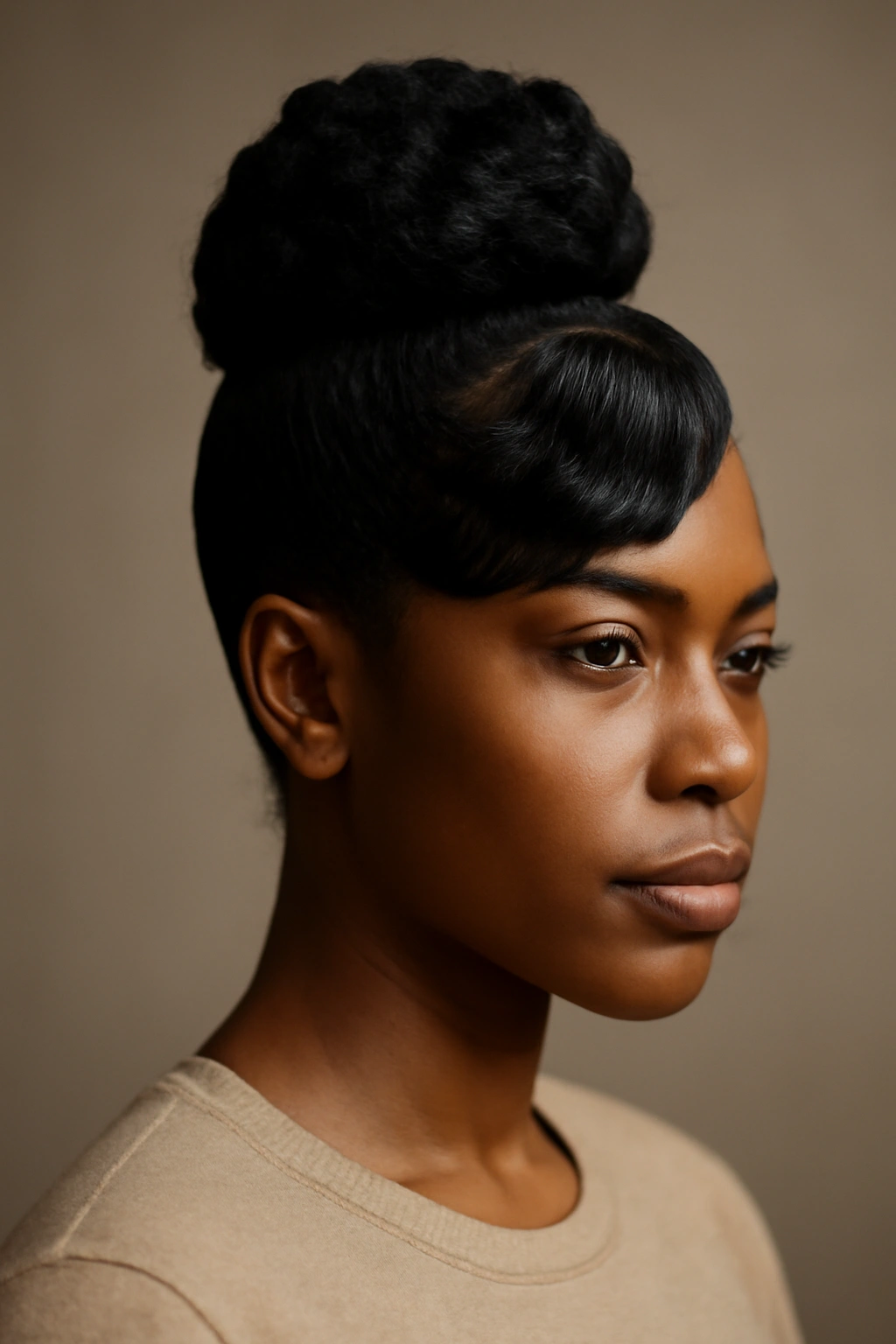 10 Pineapple Wave Styles Black Women Are Trying Now 1 Close-up of a classic high pineapple with side sweep hairstyle showing off-center placement and wave texture