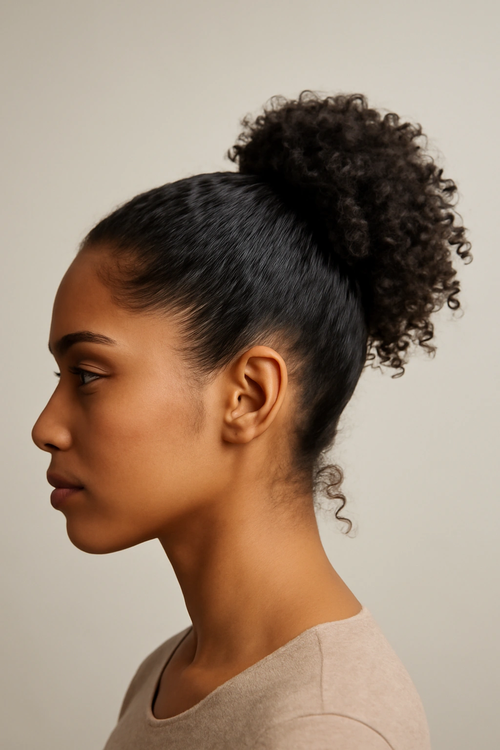 12 Easy Short Curly Styles for Effortless Mornings 8 Close-up of high pineapple ponytail on short curly hair