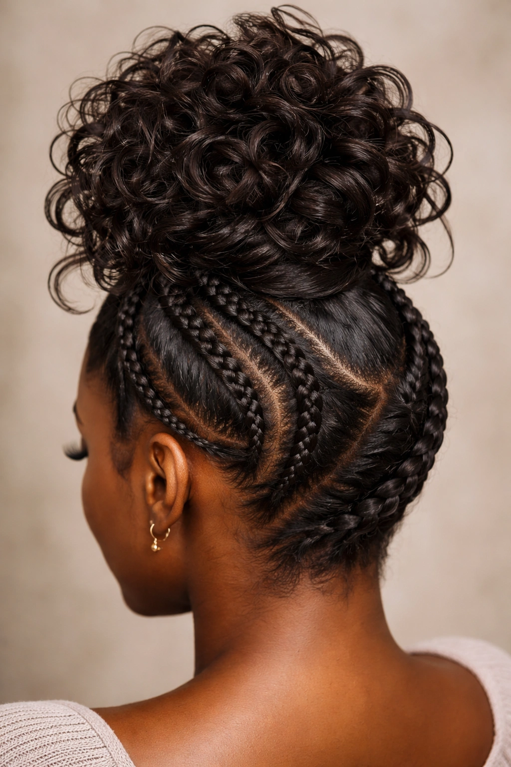 Close-up of pineapple waves with braids framing the crown