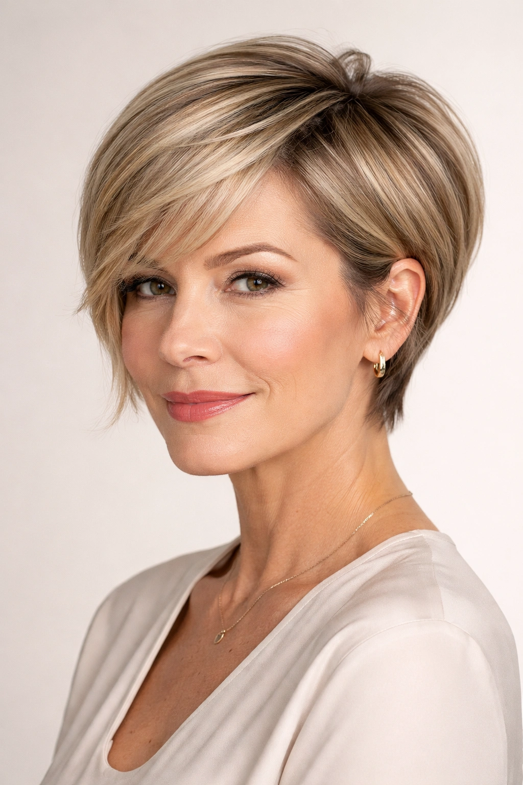 Pixie Bob (Bixie) hairstyle with short sides and longer front
