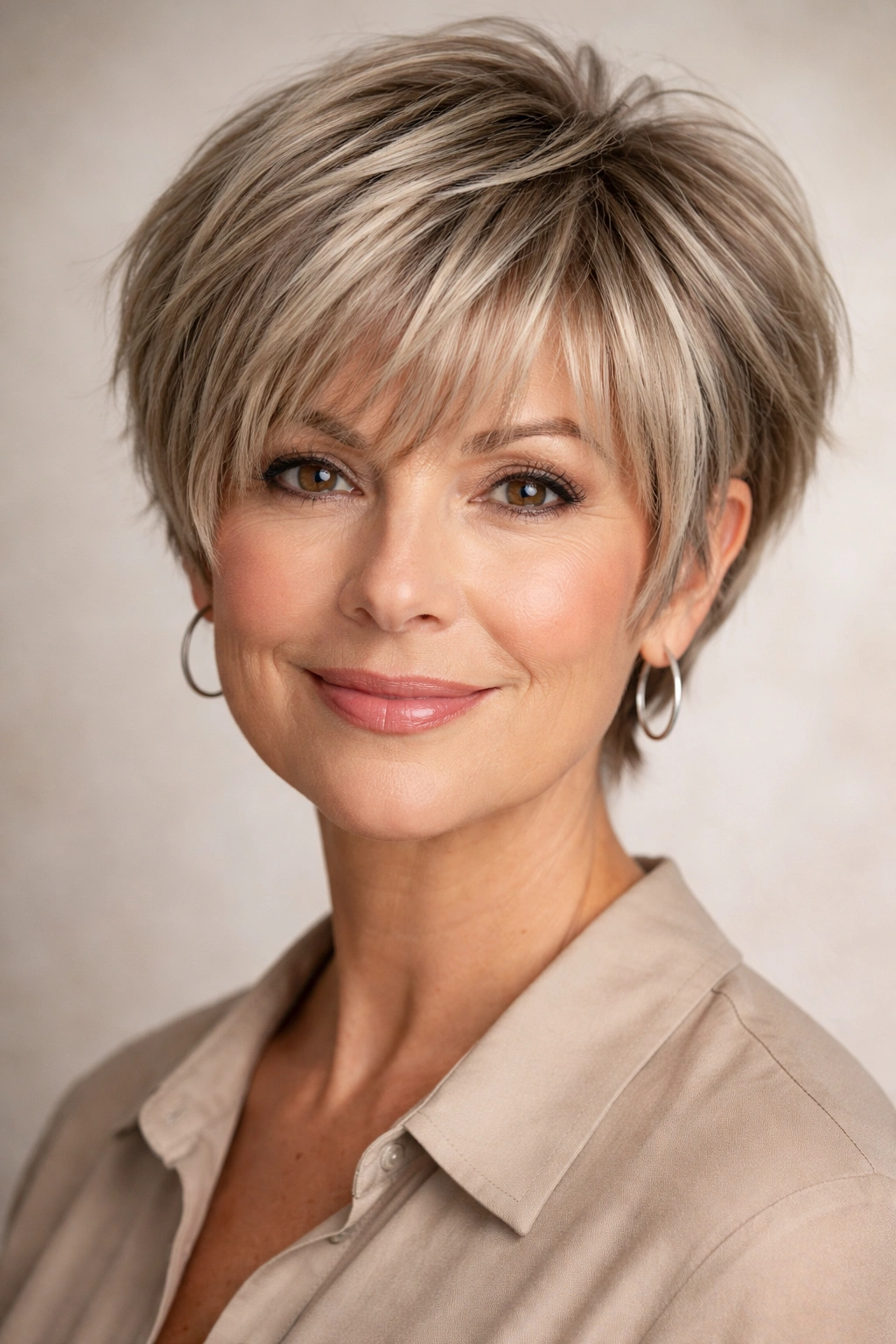 Pixie Bob with choppy bangs framing the face
