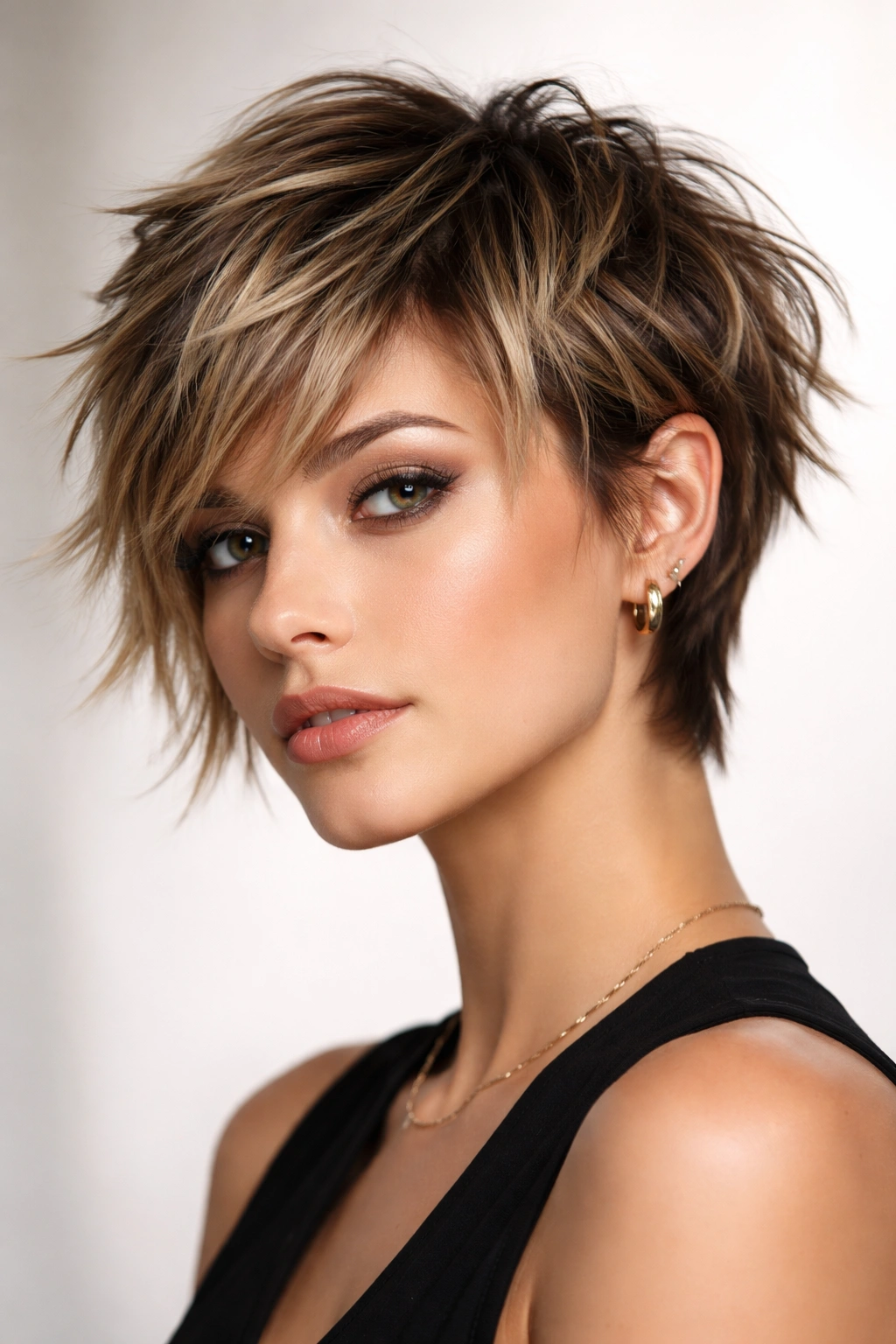 Choppy pixie-bob hairstyle with bold layered texture