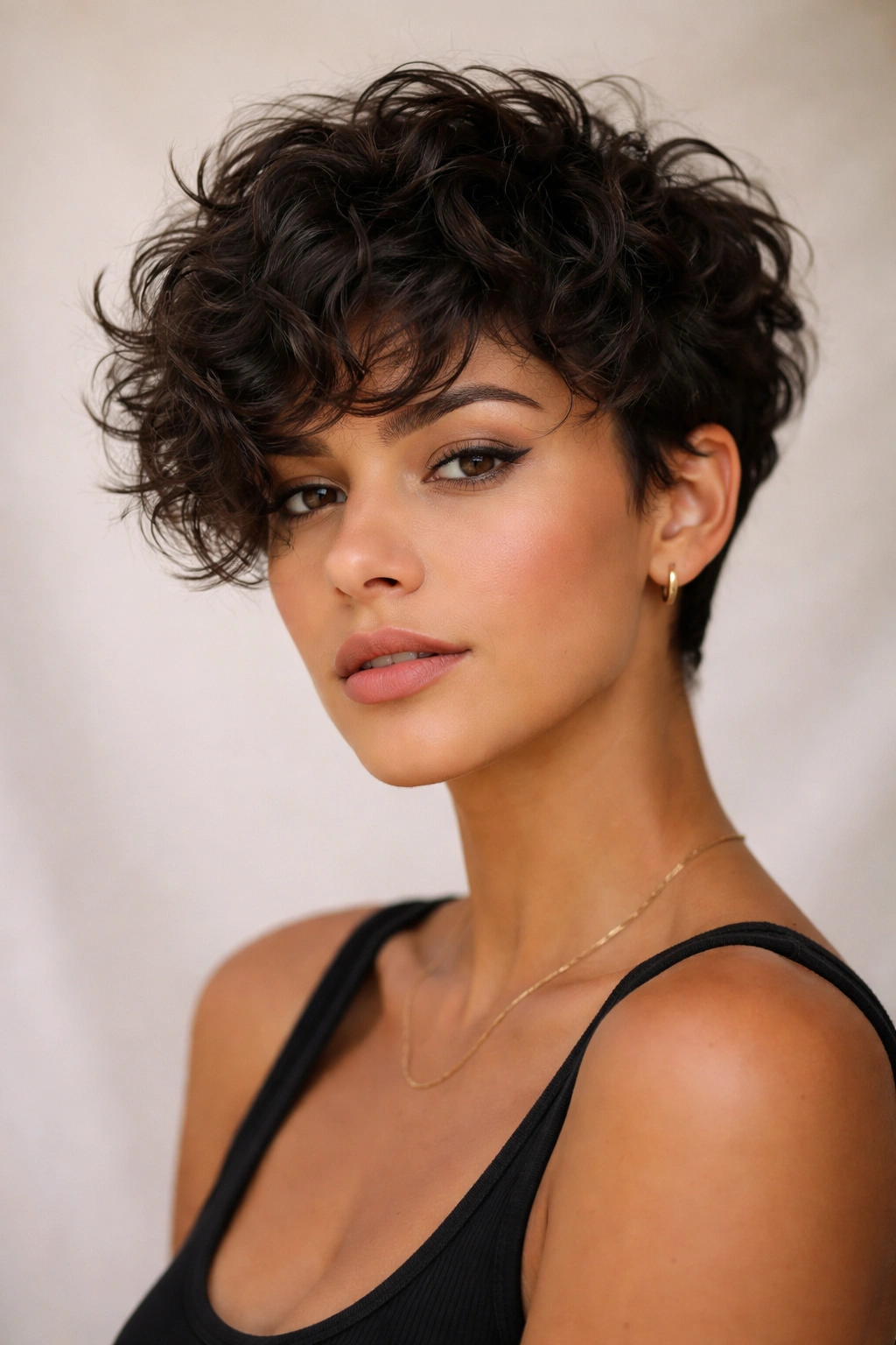 20 Curly Bob Haircuts That Flatter Every Face 20 Close-up of a short textured curly pixie bob with bold, chopped curls