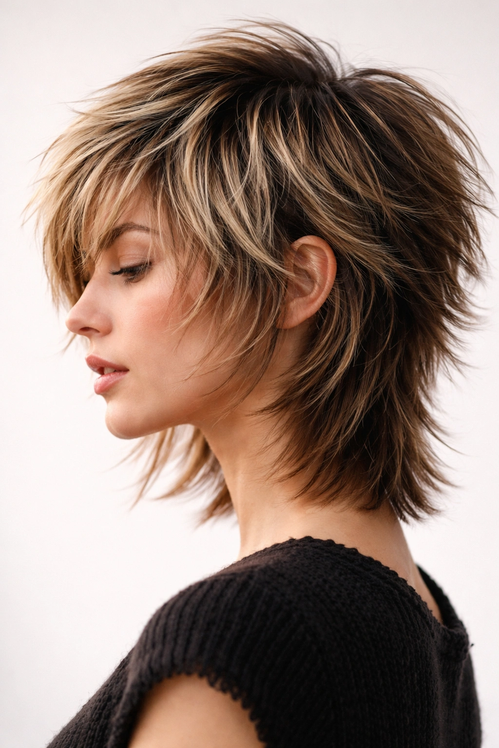 Choppy feathered pixie-bob hybrid with textured layers