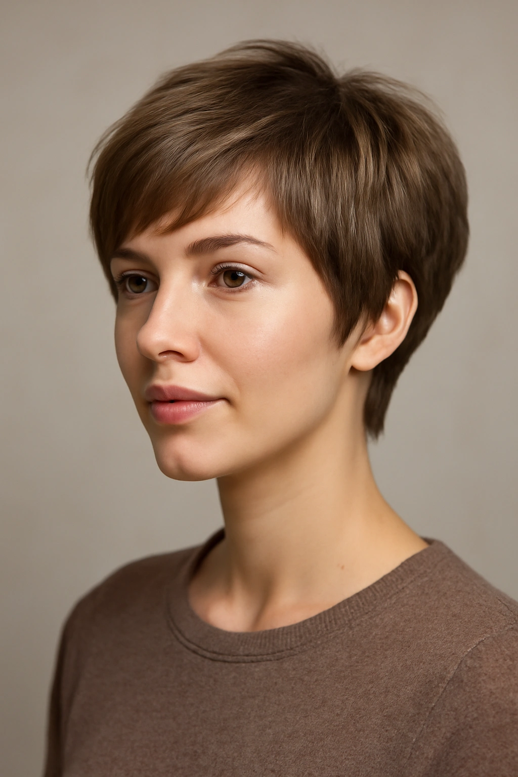 Portrait of a pixie bob hybrid with longer top and short back in a clean studio