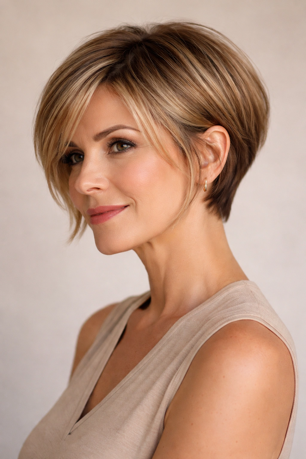 15 Pixie Hairstyles That Shine On Women Over 40 10 Portrait of a pixie-bob hybrid with short back and longer front pieces
