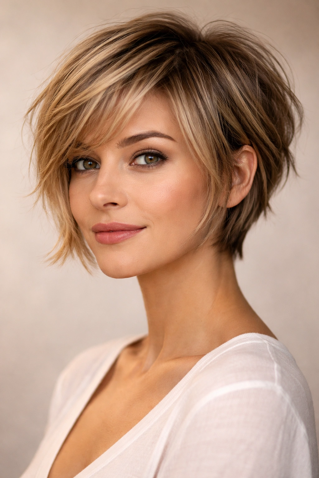 30 Short Haircuts That Flatter Almost Every Woman 12 Portrait of a layered pixie-bob hybrid haircut