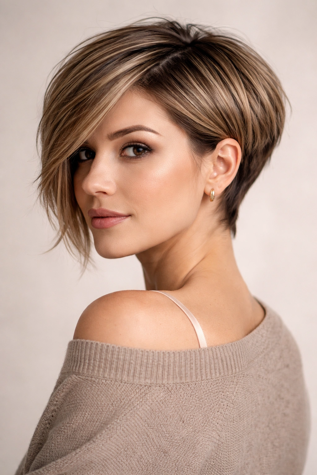 Portrait of a pixie-bob hybrid with angled front layers
