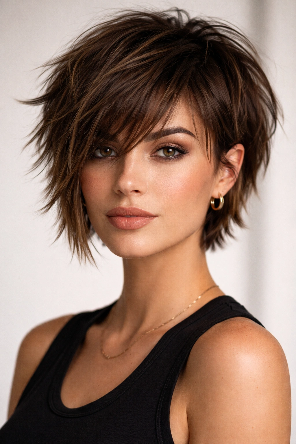 Portrait of choppy textured pixie-bob hybrid hairstyle