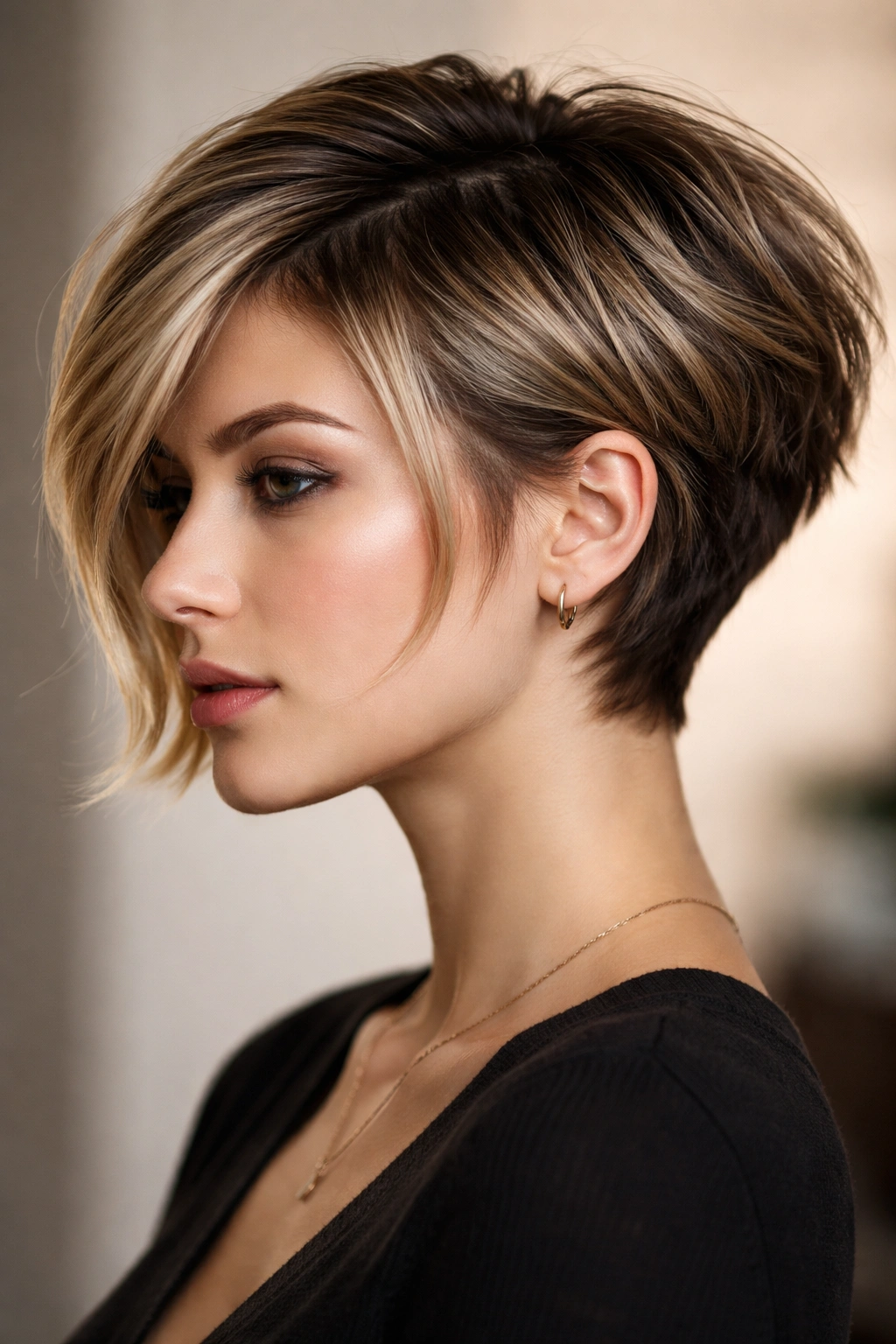 Back-sides very short with longer front pieces creating dramatic contrast.