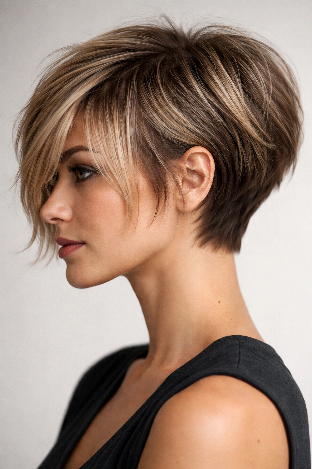 Side profile of Textured Pixie-Bob Hybrid showing short back and longer textured front.