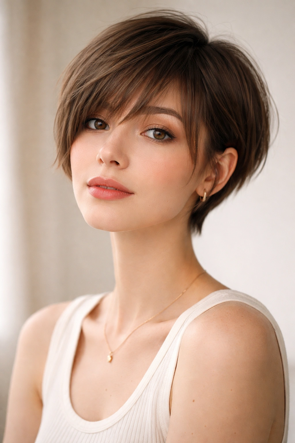 Pixie bob with longer bangs for small faces