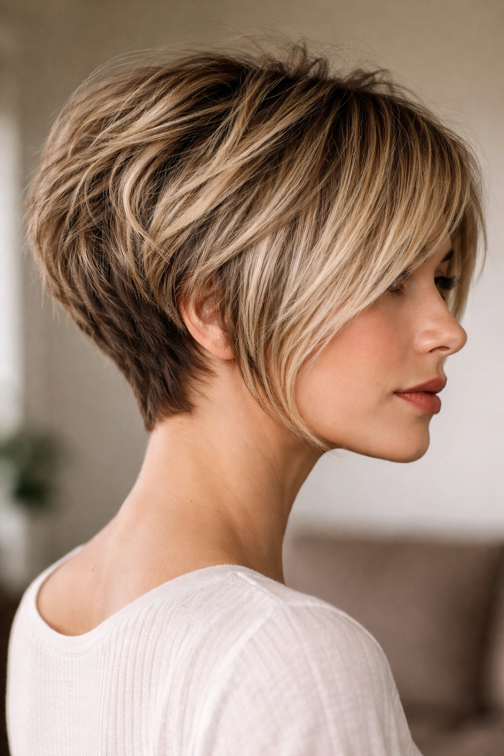 12 Short Stacked Bobs With Lift In The Back 2 Back pixie-short with textured chin-length front in a hybrid pixie-bob cut