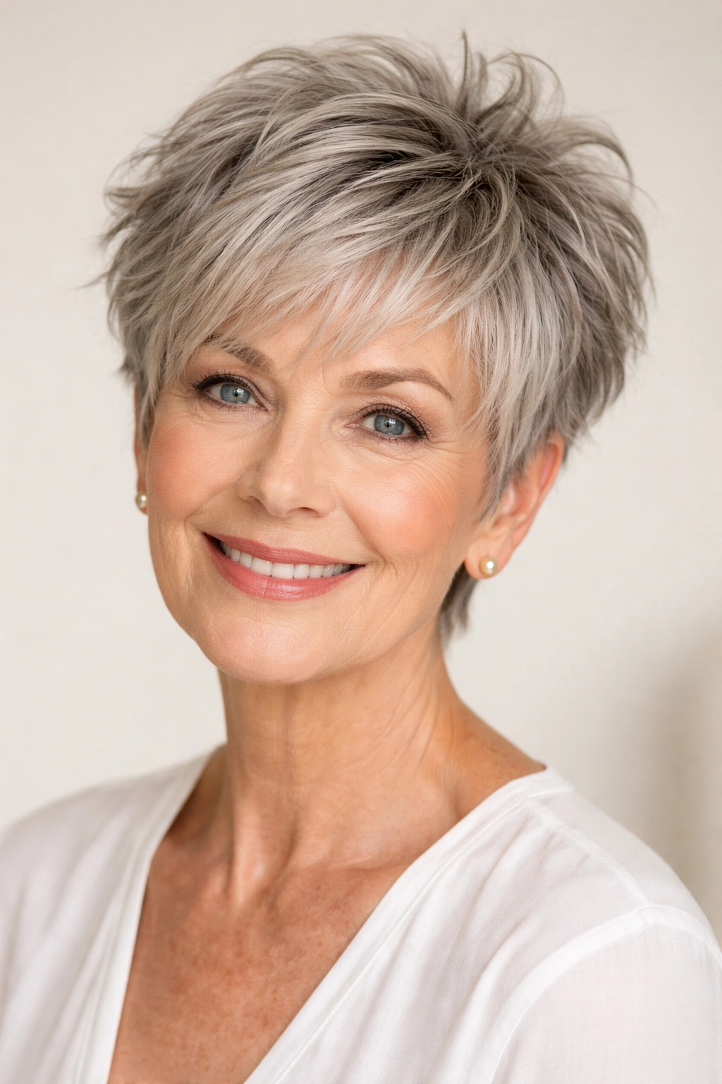 Close-up of textured pixie with choppy layers on a woman