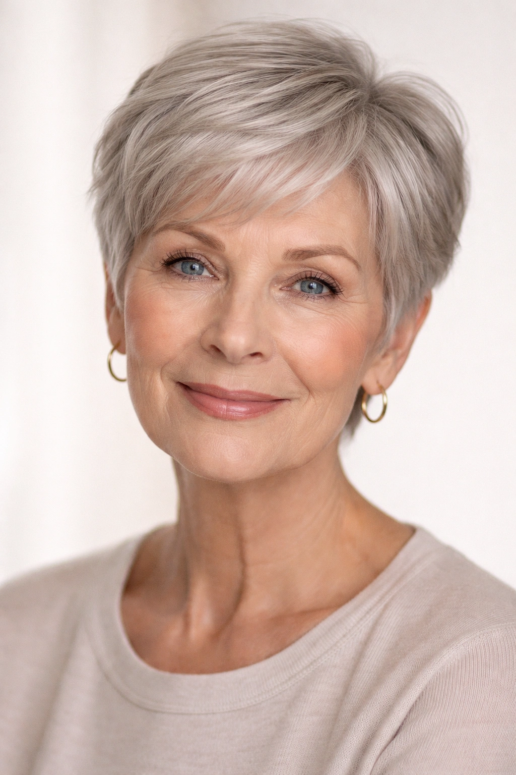 Portrait of a softly textured pixie cut with blended edges