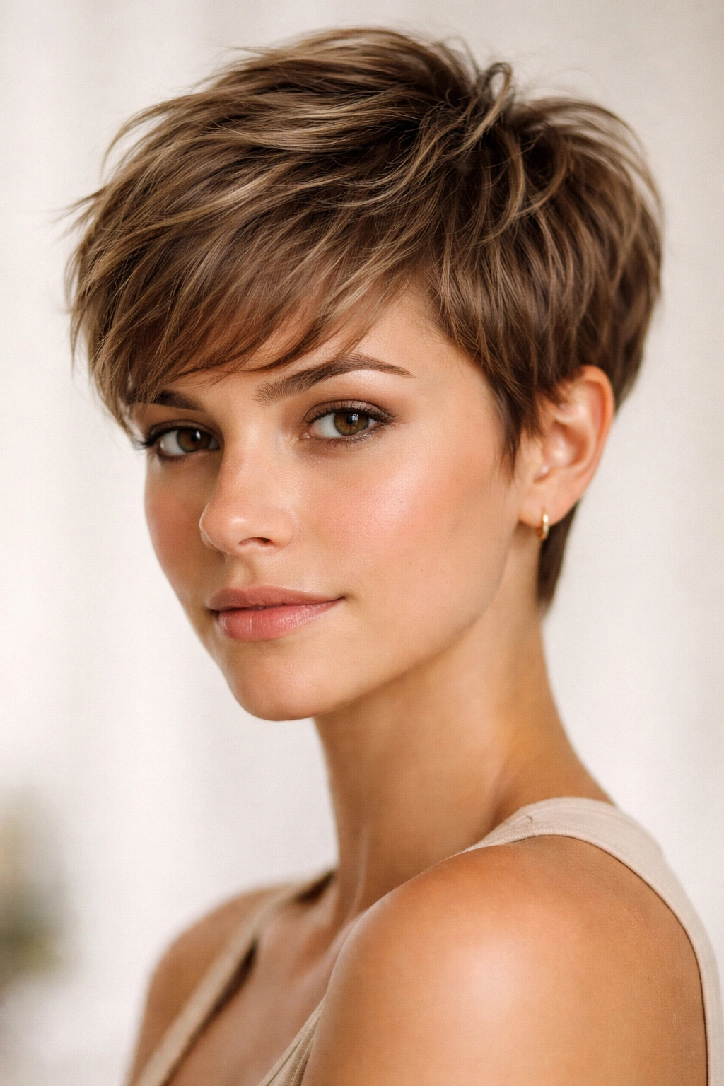 10 Short Haircuts That Tame Frizzy Hair For Real 1 Close-up of a pixie cut with short textured top and tapered sides