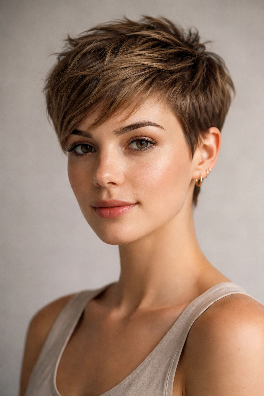 20 Really Short Haircuts Anyone Can Pull Off 1 Close-up of a person with a textured pixie cut, short sides and longer top