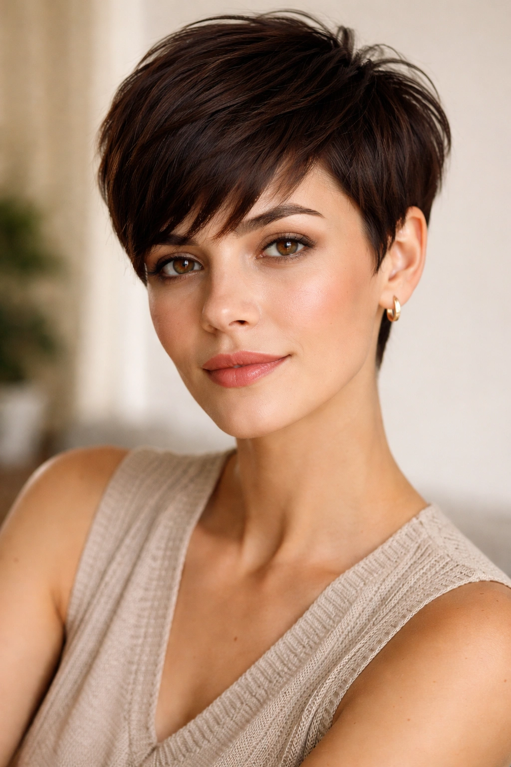 Portrait of a person with a bold pixie cut