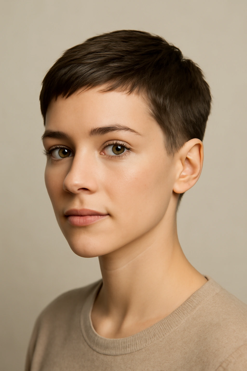 12 Polished Short Hairstyles for Women’s Job Interviews 1 Close-up portrait of a classic pixie cut with cropped sides and longer top