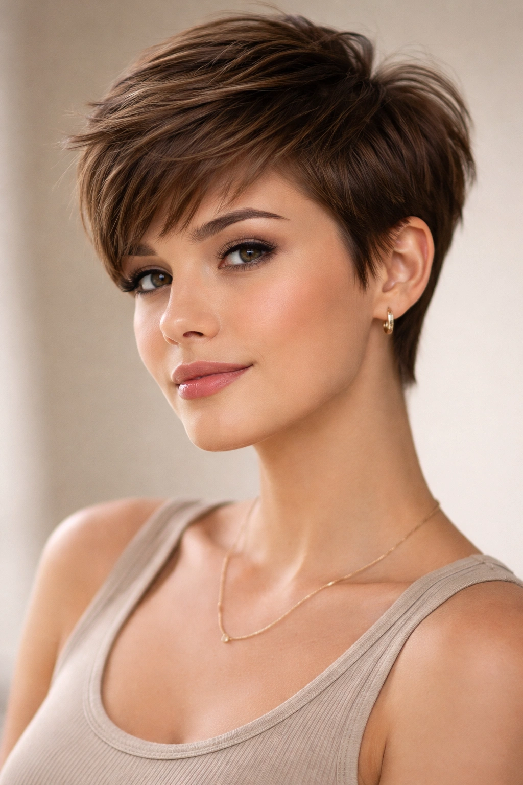 20 Haircuts Matched To Your Face Shape Perfectly 3 Pixie cut on round-face silhouette with defined cheekbones.