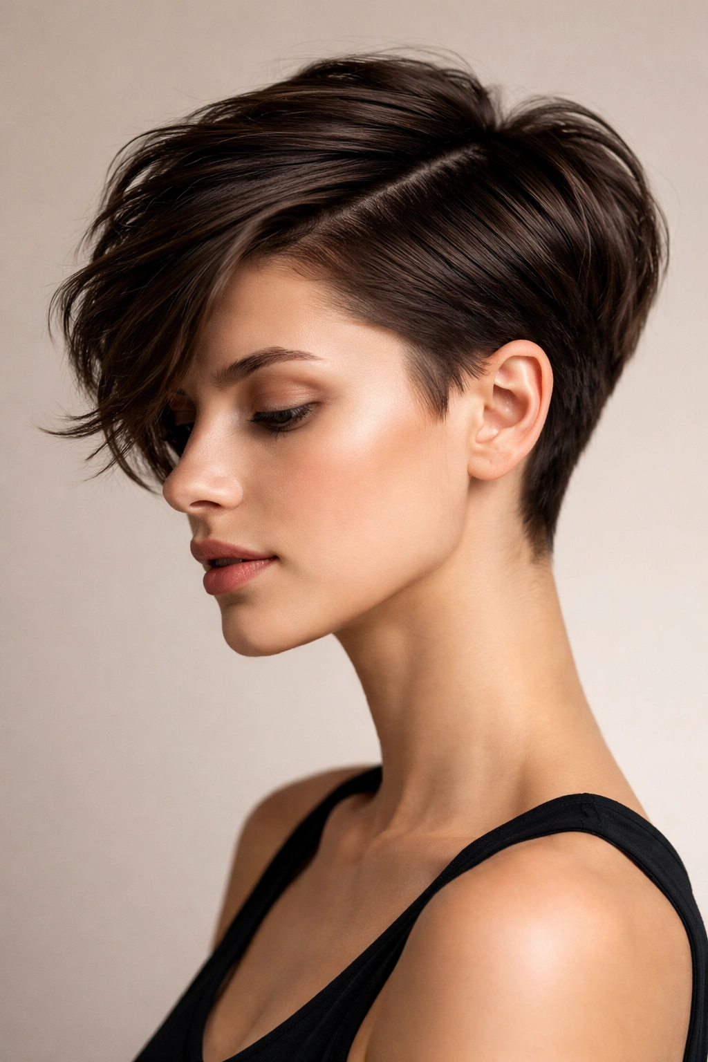 12 Side Part Hairstyles Everyone Is Getting Now 9 Pixie cut with a dramatic side part showing short sides and longer top