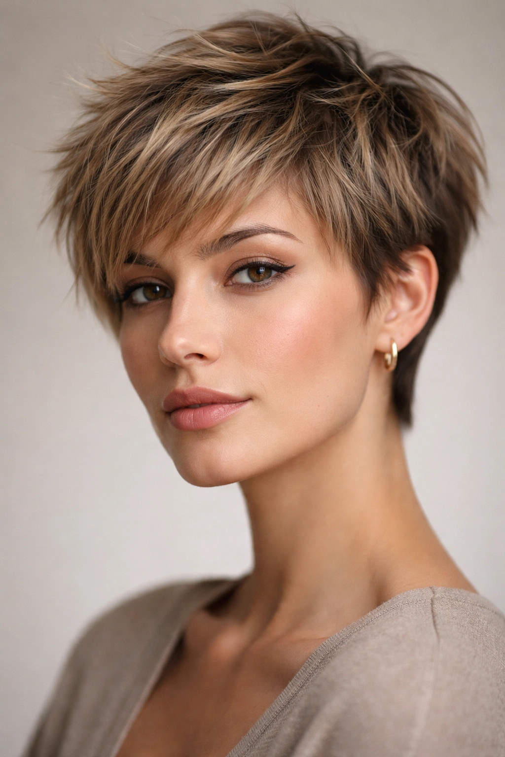 15 Short Haircuts That Soften A Square Jawline 1 Close-up of a textured pixie cut with choppy crown layers and feathered edges